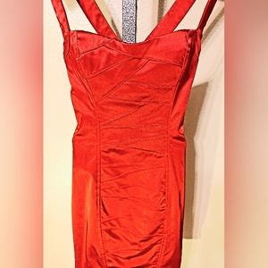Sexy Bebe Red Satin Bodycon Cocktail Dress